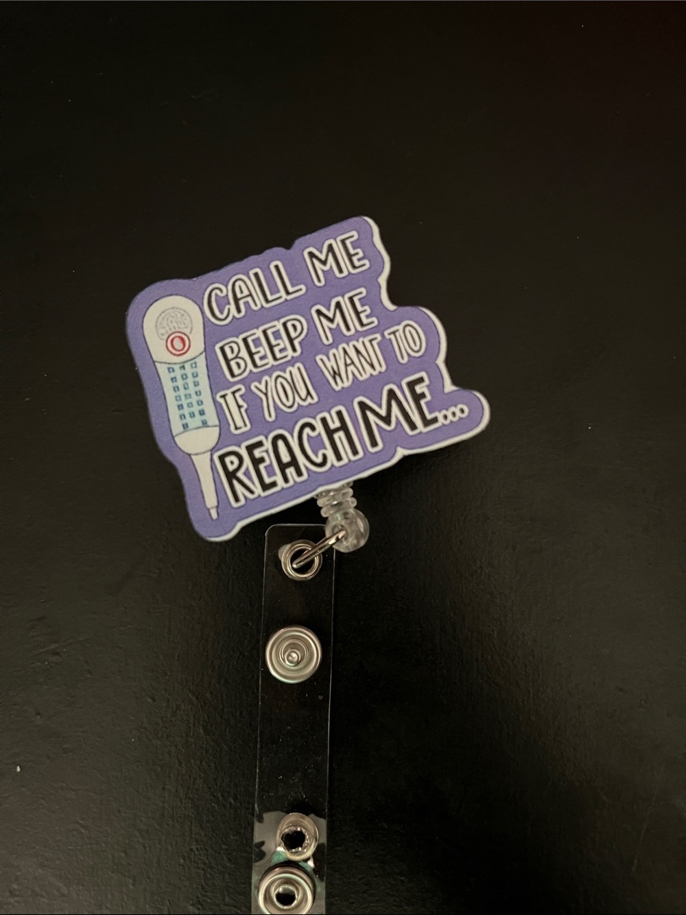 Purple Retro Telephone Badge Reel - Call Me Beep Me Design